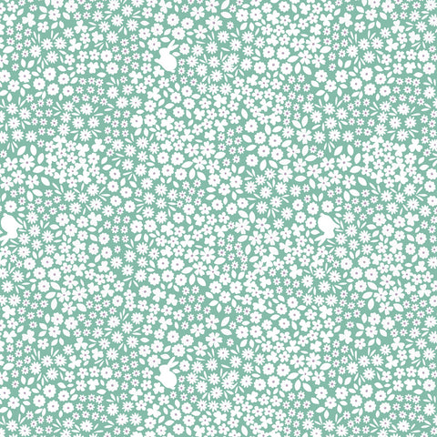 Bunny Hop Spring Green Mini Bunny Floral Yardage by Lewis & Irene Fabrics