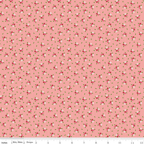 Enchanted Meadow Coral Scattered Flowers Yardage by Beverly McCullough for Riley Blake Designs