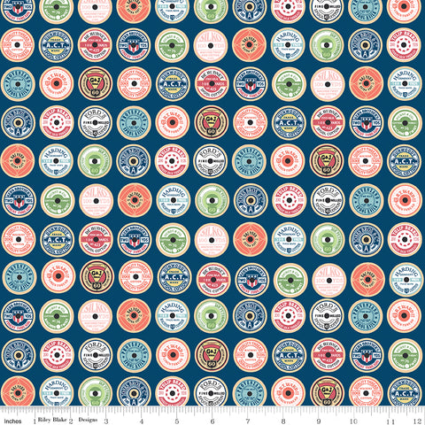 Sew Much Fun Navy Spool Toppers Yardage by Echo Park Paper for Riley Blake Designs