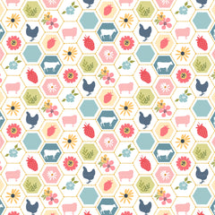 Sunshine And Chamomile White Strawberry Patch Yardage by Lori Woods for Poppie Cotton Fabrics