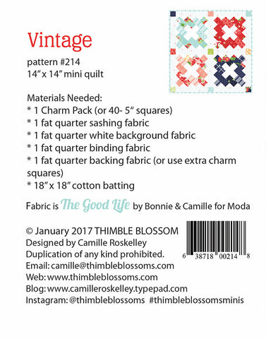 Vintage Mini Quilt Pattern by Thimble Blossoms